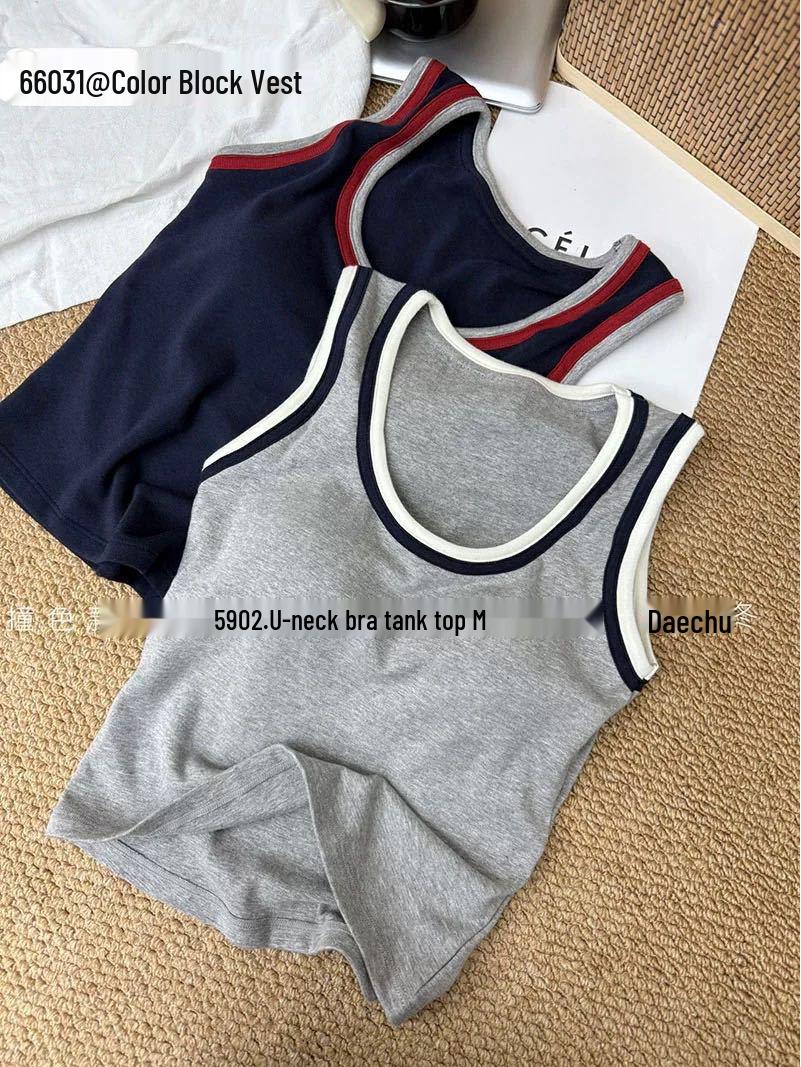 

Женский танк-топ с цветными блоками, с открытой спиной, широкими бретелями и отделкой края, ранняя осень 2025 One Size: 80-120 jin серый