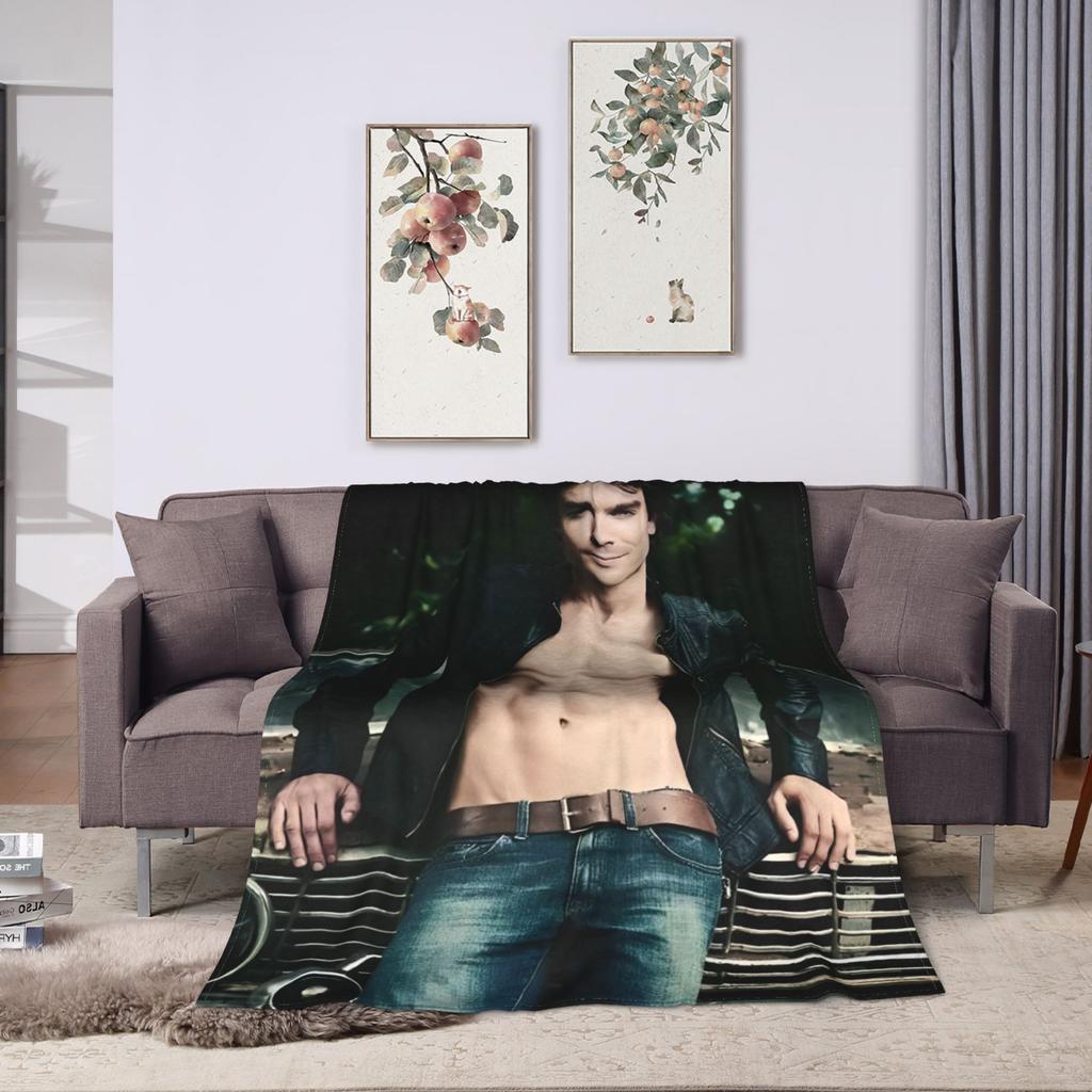 The Vampire Diaries Damon Salvatore Decken Flanell Bedruckt Tragbar Ultra-Weich Überwurfdecke für Bettwäsche Büro Teppichstück