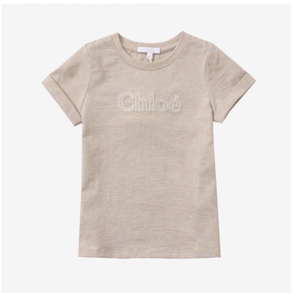 Chloe C20112 C03 Logo Embroidery Kids Short Sleeve Tee