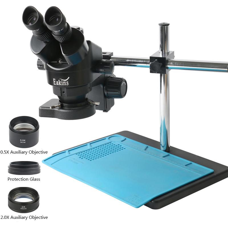 Set Microscop Stereo Trinocular Parfocal cu Zoom 7X ~ 45X, Lentilă Barlow 0.5X 1X 2X, Stativ Universal Pentru Laborator, Reparare PCB