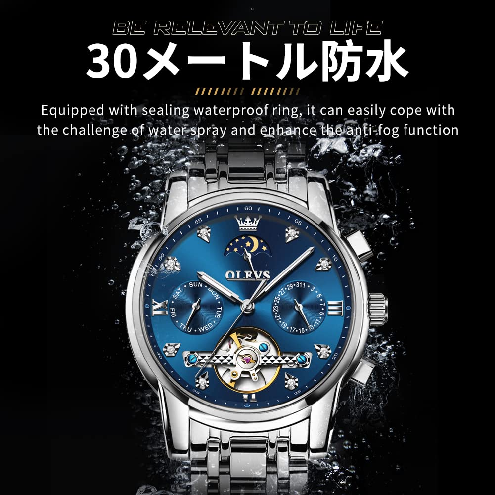OLEVS Automatic Mechanical Business Watch with Hollow Openwork Luminous Stainless Steel a Great Gift for Men Men's Dial, Design, Waterproof, Band,