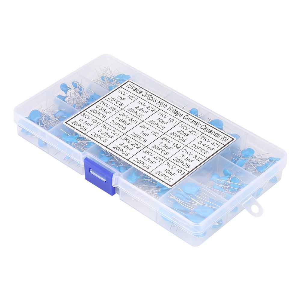 

300pcs 15 Values High Voltage 0.1nF~22nF Ceramic Capacitor Assorted Kit