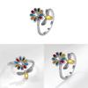 Copper Floral Ring With Zircon Stones For Women Spring Fashion Accessory