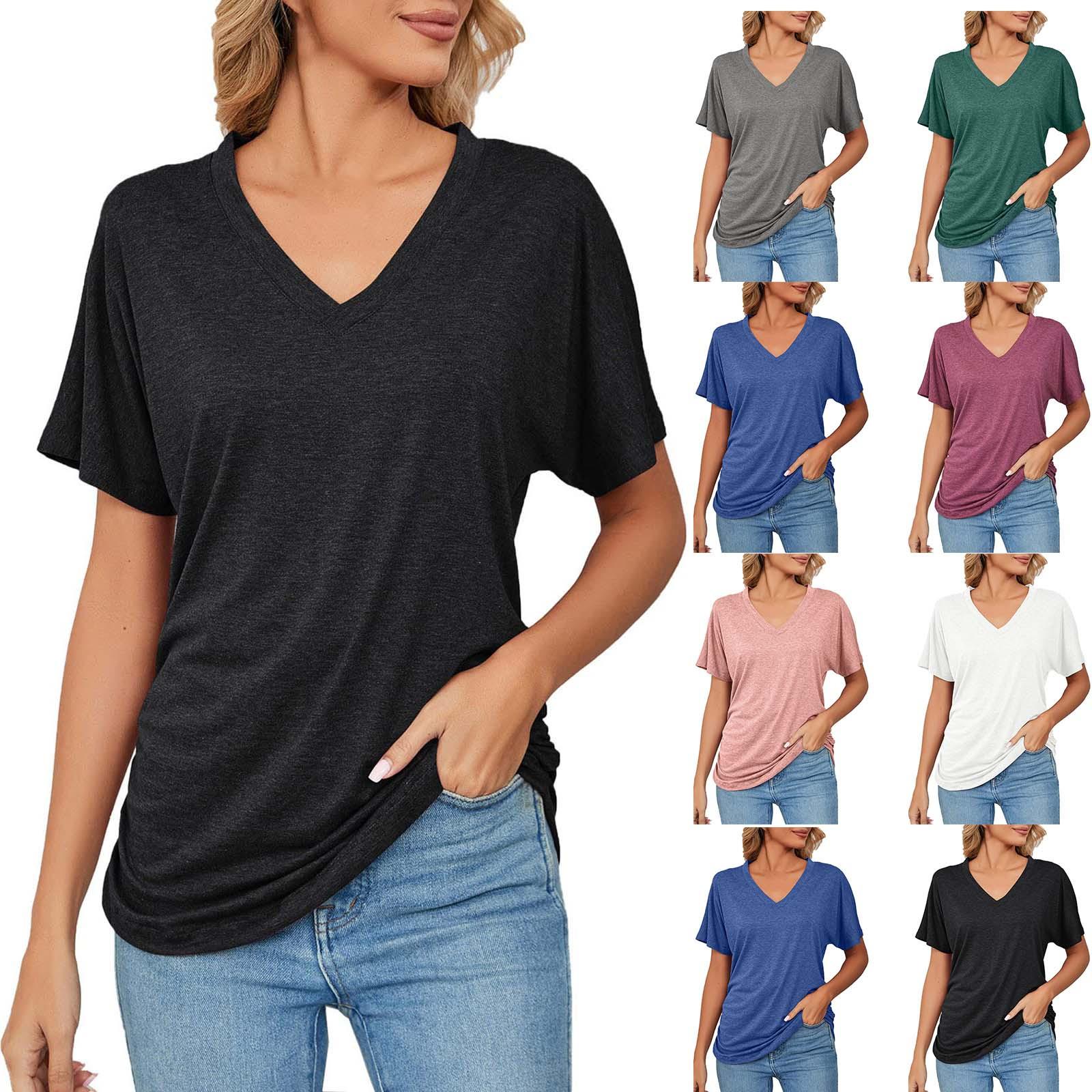 

Women s Tops Casual V Neck Short Sleeve Solid Color Printed Basic T-Shirts Loose Comfort Tops T-Shirts Basic Tops T-Shirts