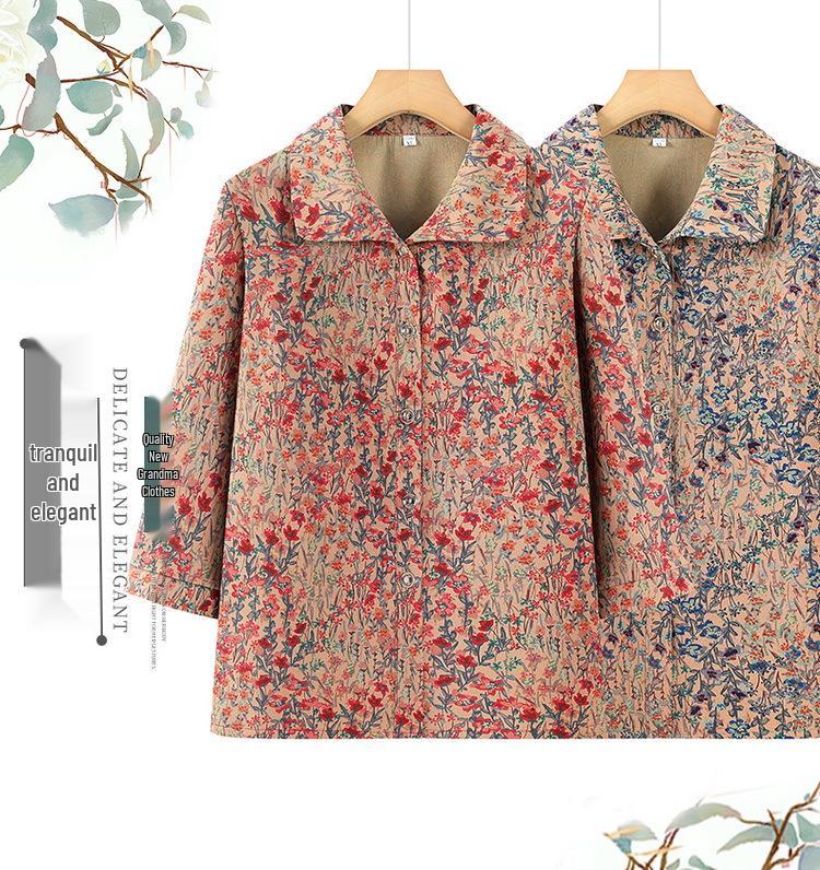 2026 Spring/Autumn Floral Print Plus Size Loose Comfortable Shirt for Middle-aged & Elderly Women