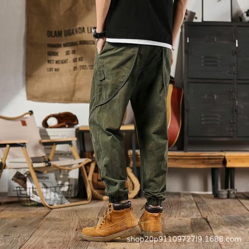 Retro Tooling Pants Men's Loose Straight Tie Harlan Pants Autumn and Winter Casual Pants