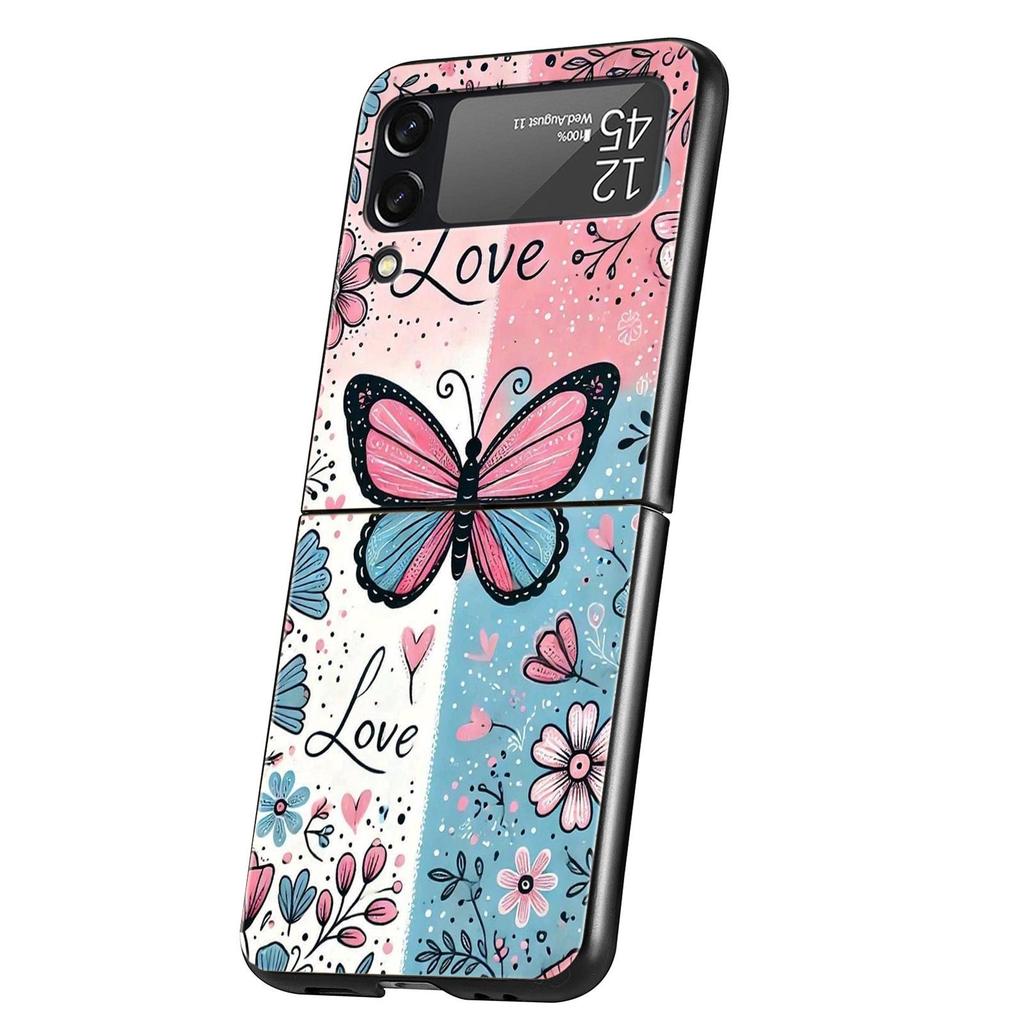 Fashionable Butterfly Flower Pattern Hard PC Phone Case For Samsung Galaxy Z Flip 7 6 5 4 Black Bag For Galaxy Z Flip 3 Foldable