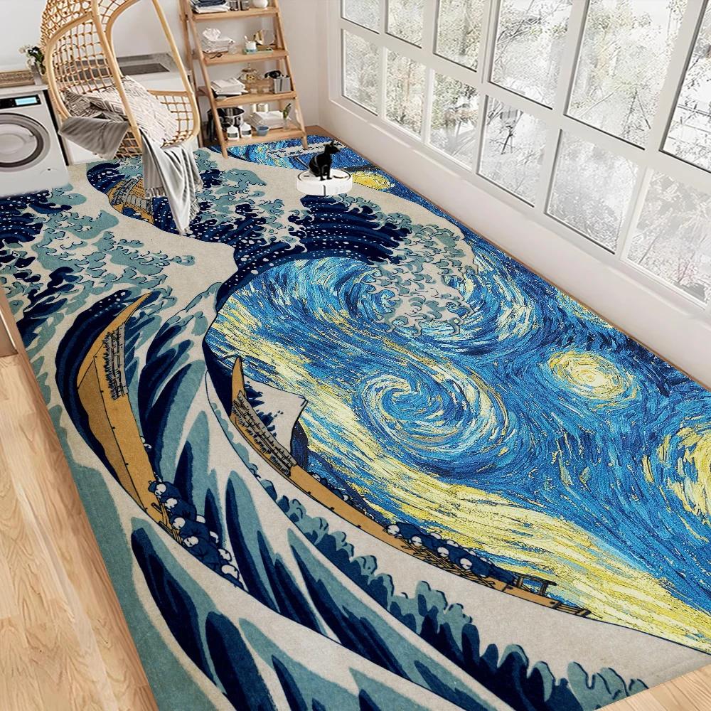Japanese Wave Art Floor Mat Retro Multiple Choice Living Room Kitchen Rug Non-Slip Modern Home Decor