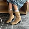 Fashion Temperament Retro Suede Square Head Thick Heel Piled Boots Women's 2025 Autumn and Winter New Height-increasing and Thin Versatile Short Boots