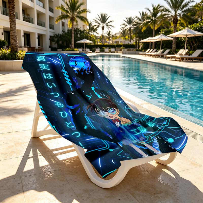 Detective Conan Print Beach Towel Design, Soft, Lightweight. for Home Bathroom, Spa, Pool, Yoga, Surfing, Camping, Gift for Family, Friend