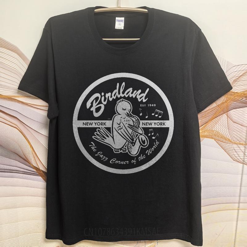 Vintage Sommer T-Shirt für Herren Birdland New York Jazz Vogel Saxophon Musik Logo Kurzarm Streetwear Rundhalsausschnitt T-Shirt