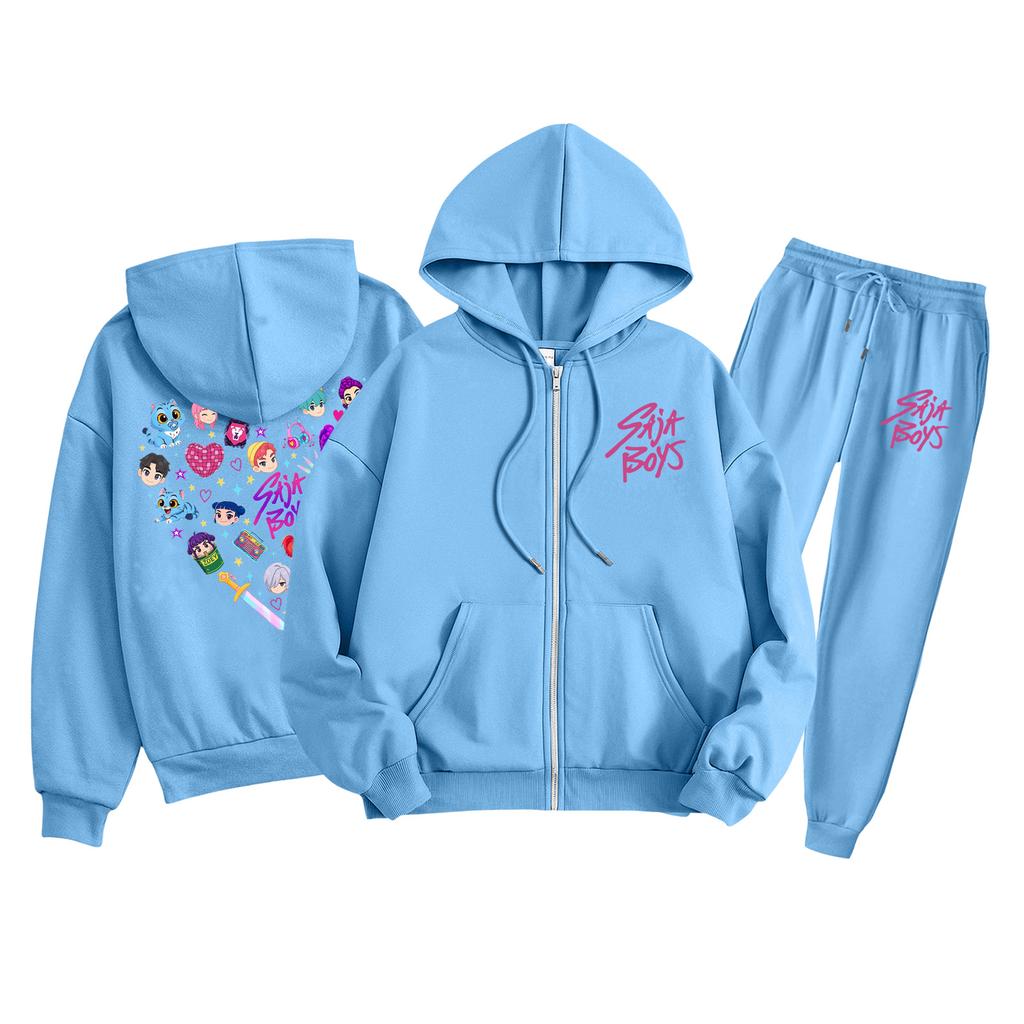 Children's Fashion  Long Sleeve Zipper Hooded Sweatshirt Sweatpants Solid Color Pocket Sweatshirt Set