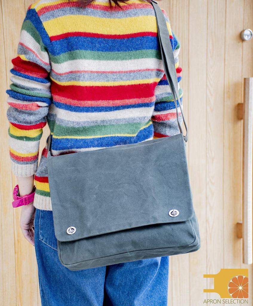 Hinomoto Canvas Shoulder Bag, Medium, Canvas, Twist Clasp, Crossbody, No. 106M (Moss Green)