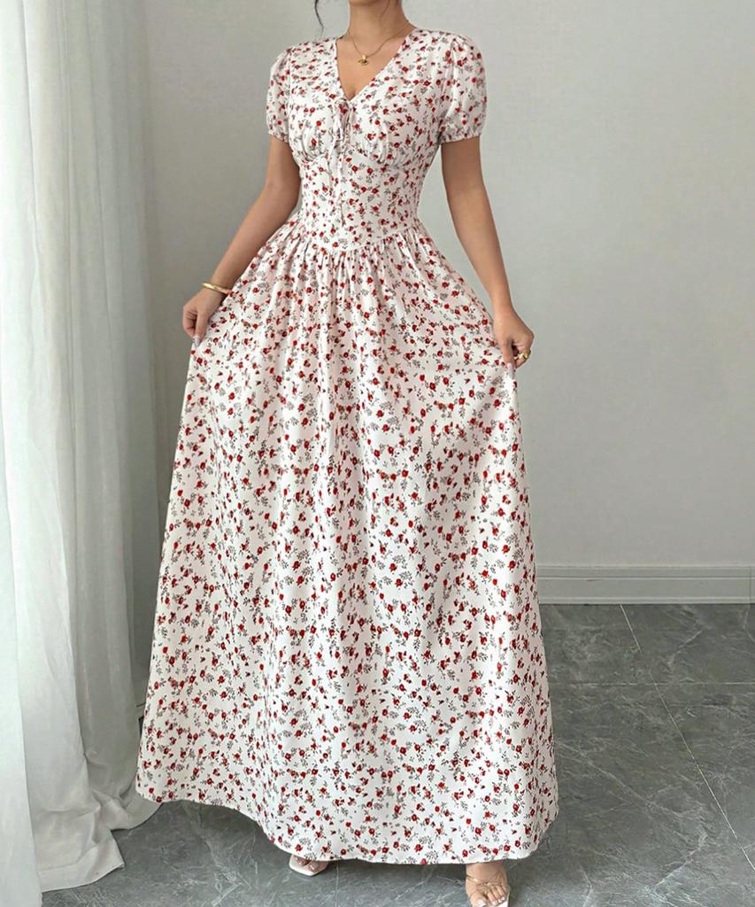 Robe d'été pour femme imprimée bohème col en V taille