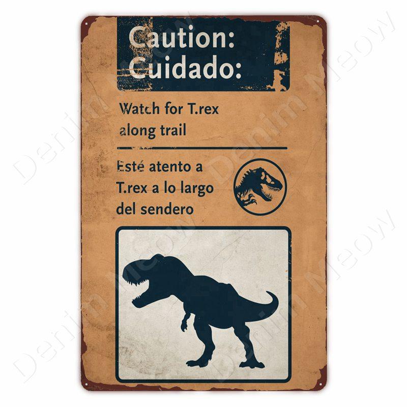 Beware of Raptor Funny Metal Tin Sign Slow Down Sign Garden Home Outdoor Zoo Plaque Dinosaur Warning Sign Vintage Wall Decor
