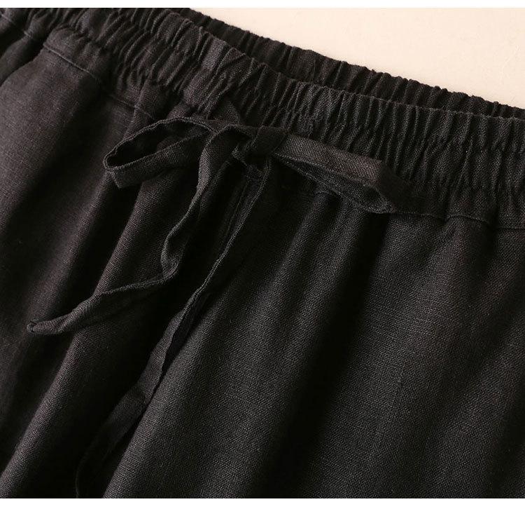 Women's Cotton Linen Elastic Waist Wide Leg Pants - Plus Size, Casual, Draping Straight Leg, Spring/Summer