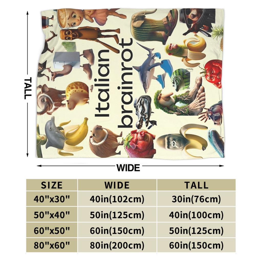 Italian Brainrot Funny AI Meme Blanket Flannel Print Tung Sahur Multi-function Ultra-Soft Throw Blanket Office Bedspread Quilt