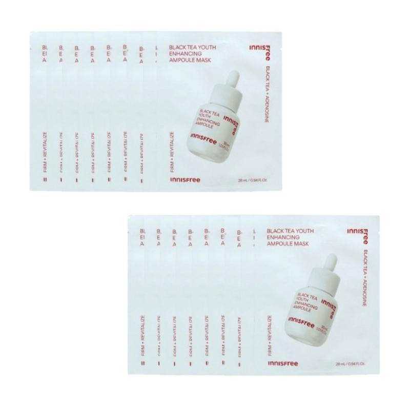 Innisfree Black Tea Youth Enhancing Ampoule Mask 28ml × 10 Sheets | Anti-Aging Hydrating Brightening Sheet Mask