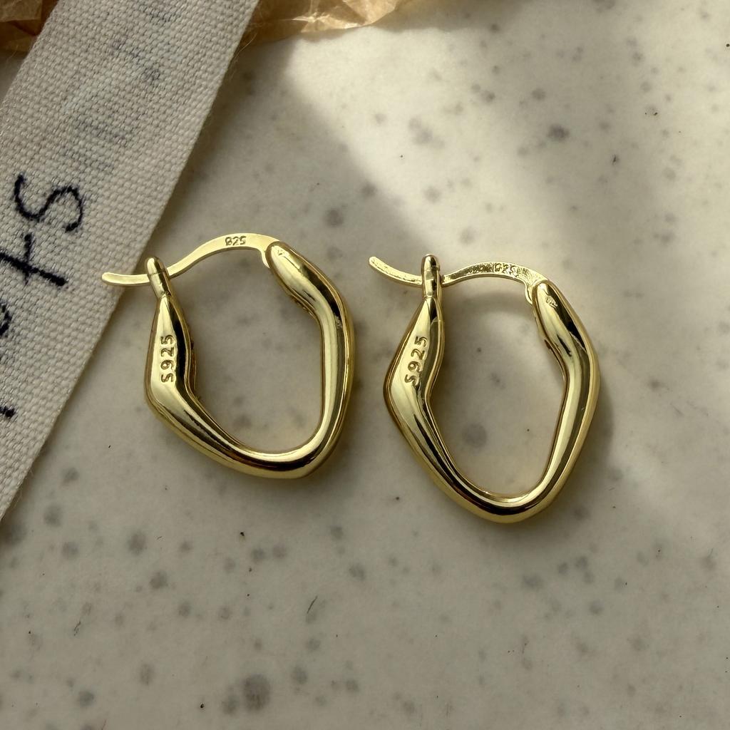 925 Sterling Silver Vintage Earrings For Women Trendy Simple Gold Oval Earring Jewelry Prevent Allergy Party Accessories