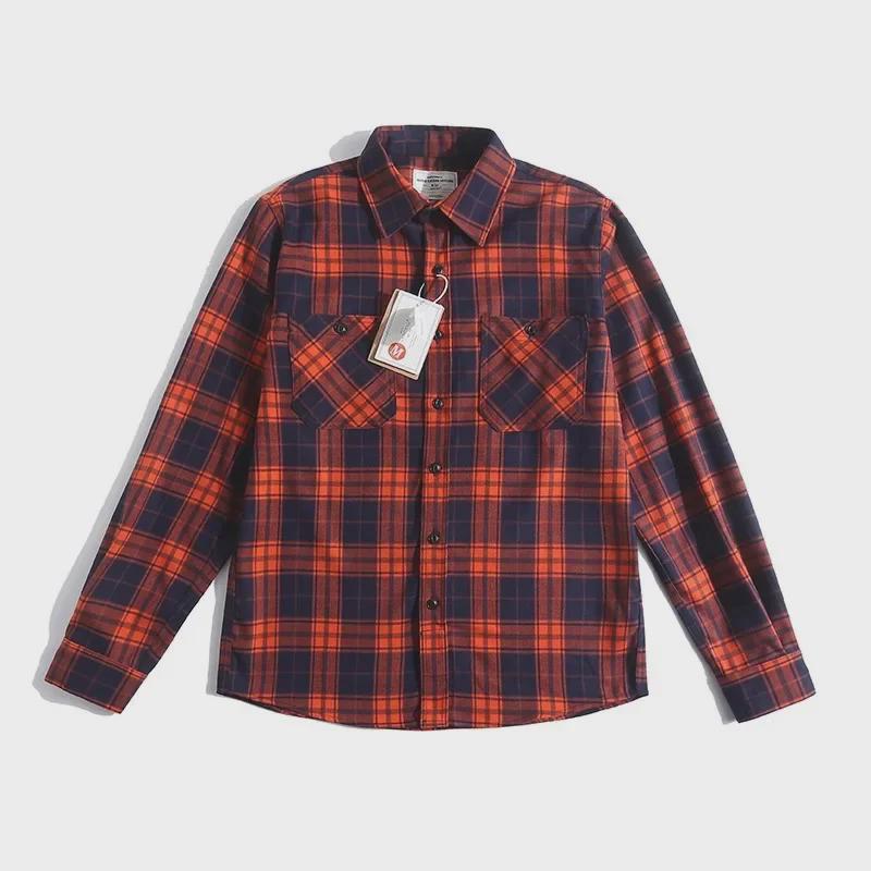 Verdicktes Khaki-Karohemd für Herren – Retro-amerikanische Arbeitskleidung, 300 g, langärmlig mit Doppeltaschen