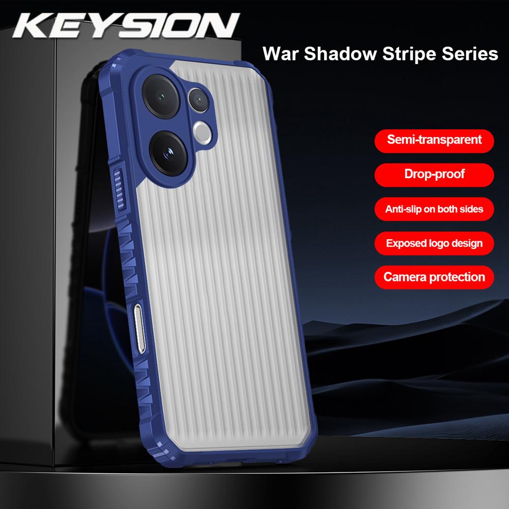 KEYSION Heavy Duty Shockproof Phone Case for VIVO V60 Soft Silicone+PC Translucent Matte Back Cover for VIVO V60 5G