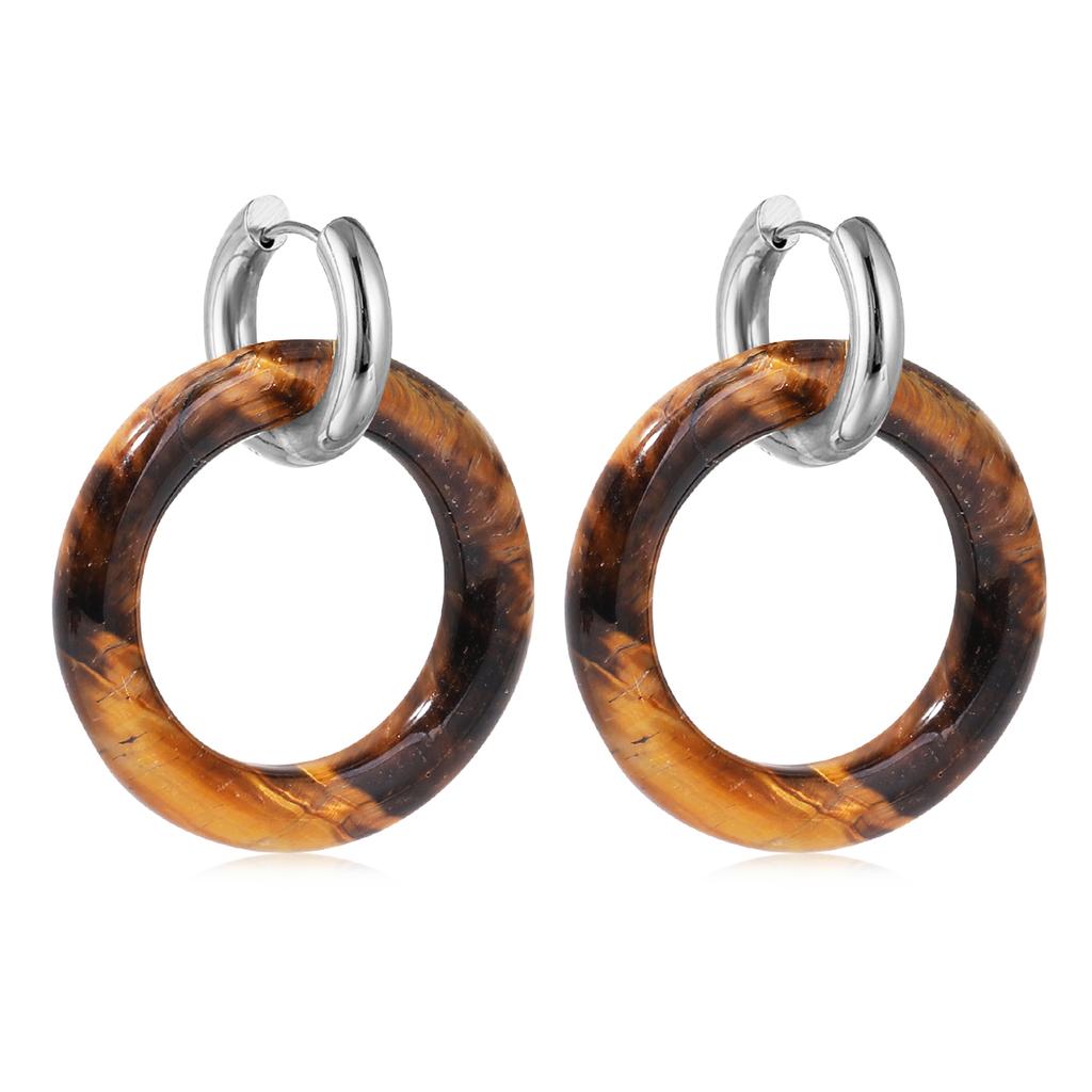 Natural Gemstone Woman Earrings Oversized Hoop Stainless Steel Earrings Wedding Party Jewelry Gifts Women's Fine Jewelry