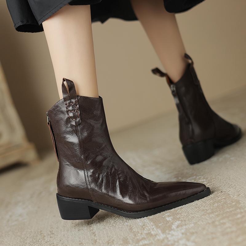 Krazing Pot Sheep Skin Autumn Winter Shoes Med Heels Size 43 Western Boots High Quality Slip On Ankle Boots
