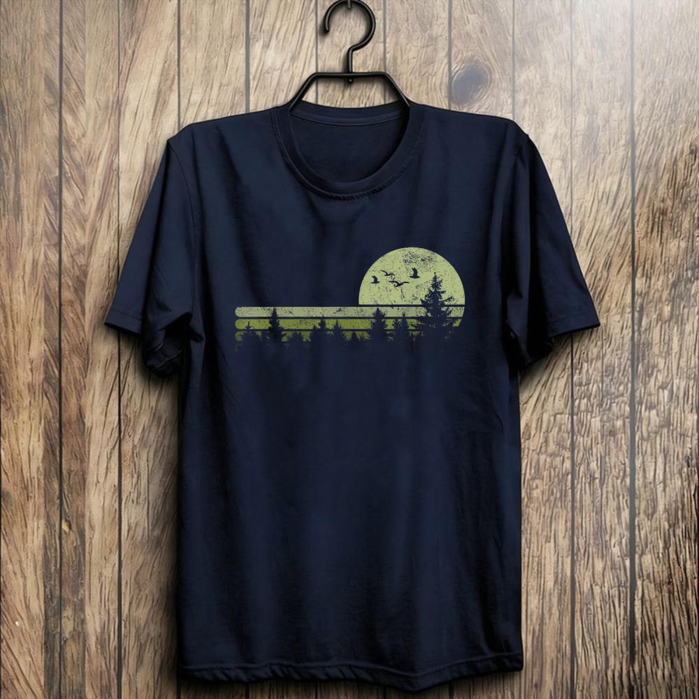 Vintage Forest Nature Trees Hiking Outdoor Wildlife Tshirt Cotton Casual Short Sleeve Outdoor Nature Unisex Streetwear Tee Tops