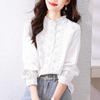 Women's Apricot Lace Collar Embroidered Long Sleeve Shirt - Spring 2025 Collection