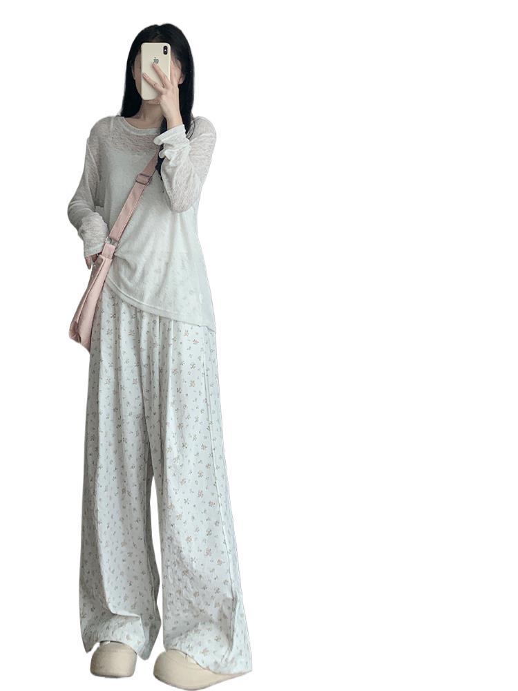 Women's Floral Yamamoto High-Waist Loose White Pants, Autumn 2025 Collection - Relaxed Narrow & Wide Leg.