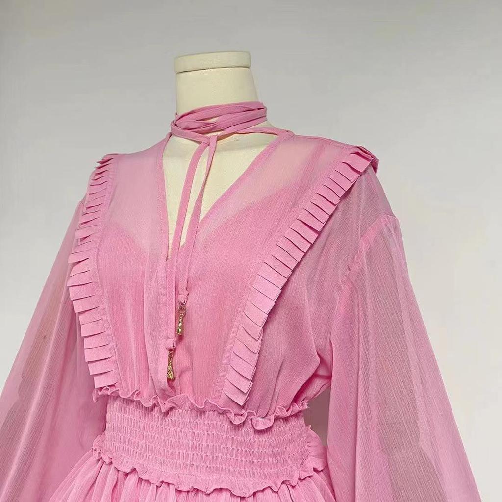 2023 Autumn Chiffon Ruffle Layered Long Dress for Women