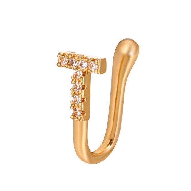 Frauen Kupfer Alphabet Fake Nasenring Manschette Nicht Piercing Buchstaben Nasenring Clip auf Fake Nasenpiercing Schmuck Ohrstulpe Ohrring