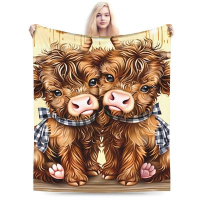 Hochlandrind-Thema Super Warme Decken Kinder Plüsch Überwurf Muster Outdoor Flanell Tagesdecke Sofa Bettbezug