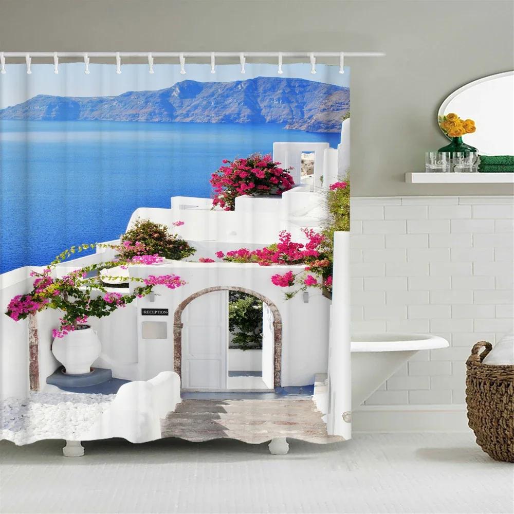 

Rural Pastoral Flower Scenery Shower Curtains Bathroom Shower Curtain 3D Fabric Bath Curtain With Hooks Waterproof Bath Screen W60H190(CM)-1 Pcs
