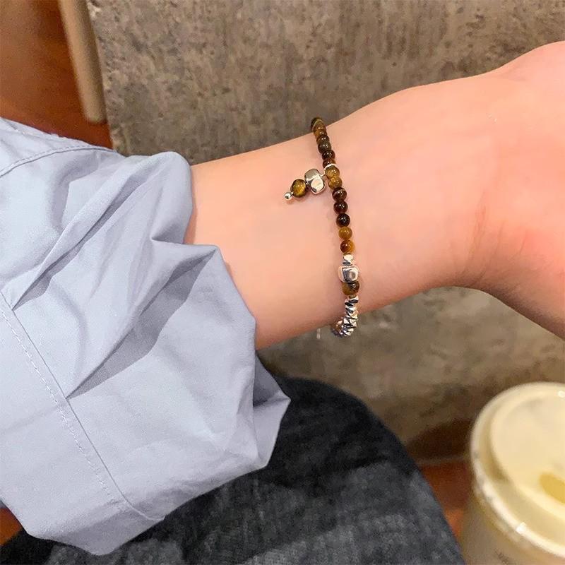 Tiger Eye Stone & Coffee Bean Beaded Bracelet - Retro Design for Men & Women