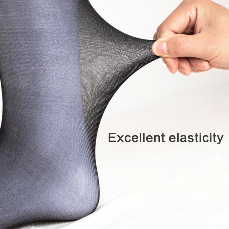 Mens Nylon Sheer Thin Suit Socks Business Dress Socks Blue Striped See Through Formal Dress Over the Calf Stockings