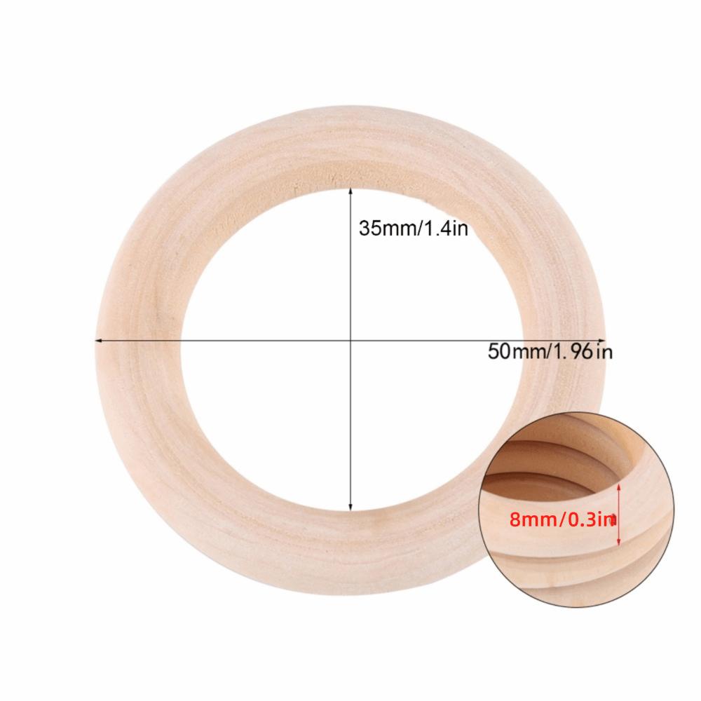 50 Stück Holz Handgefertigt DIY Holz Holzringe Unfertige Oberfläche Rund Unfertige Holzringe 50MM Holzkreise DIY Bastelbedarf