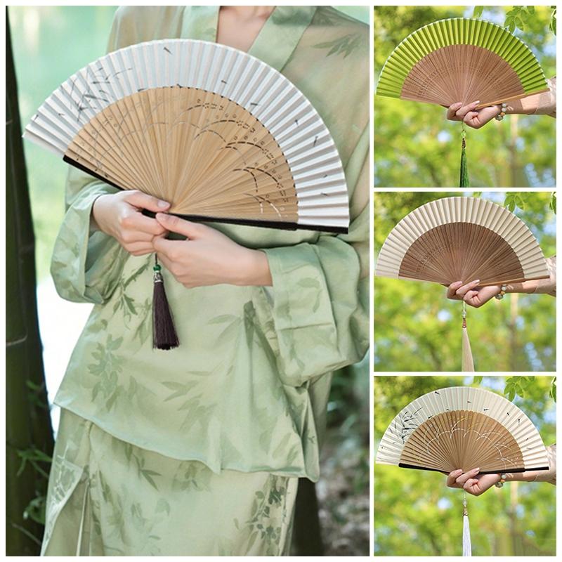 Retro Hand Fan Portable Folding Fans Chinese Style Tassel Manual Dancing Fans Art Craft Gift Elegent Female Woman Fan Home Decor