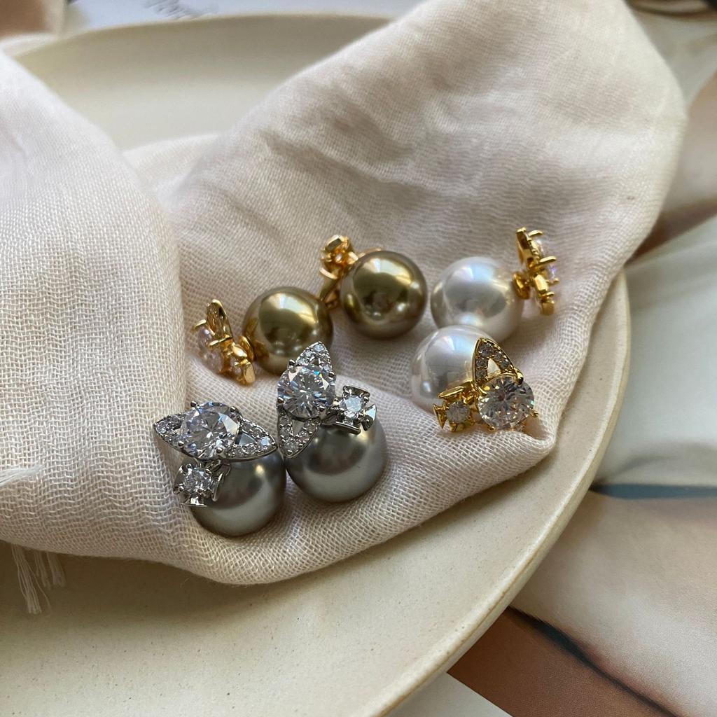 Personality Saturn Big Pearl Earrings Fashion Ins High Sense Front and Rear Earrings Personality Temperament Niche Design Women