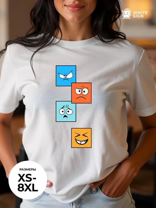 Loose-fit cotton summer T-shirt with  Four Moods  print 4XL