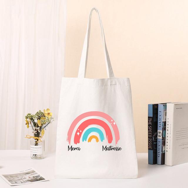 New Female Bag Shopping Bags Shoulder Bag Foldable Reusable Casual Thank You Mistress Print Canvas Student Portable Handbags