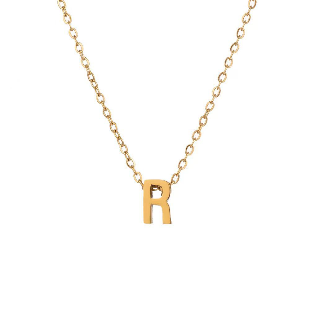 Elegant 18K Gold Titanium Letter Pendant Necklace - Durable and Versatile Clavicle Chain
