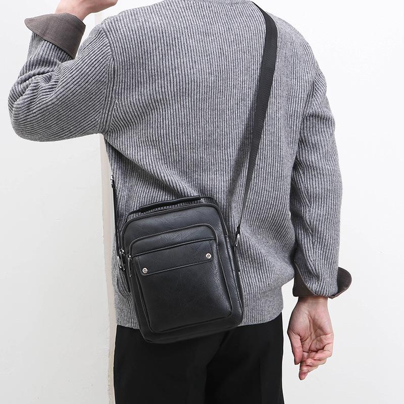 2025 Vintage Men Shoulder Crossbody Bags PU Leather Waterproof Tote Bags Waterproof Travel Commuting Handbags