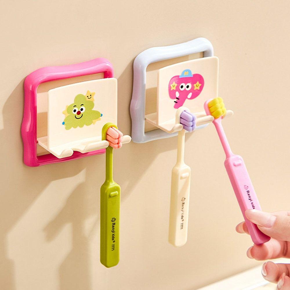 Kawaii Wall Mounted Toothbrush Hooks Cartoon Punch-free Toothbrush Holder Dopamine Toothbrush Cup Shelves for Household Bathroom