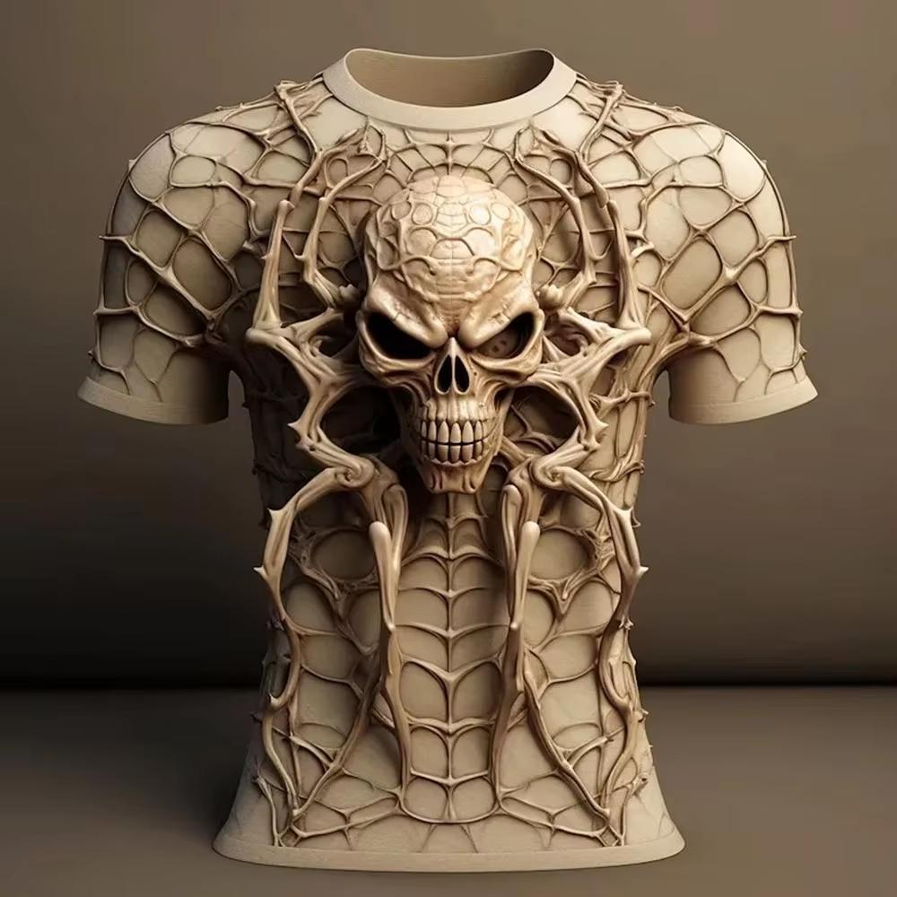 2026 Summer New Men T-Shirt Harajuku Spider Skull 3D Printed T-Shirt Men's Clothing Fashion Punk Tees Casual Street Wear T-Shirt