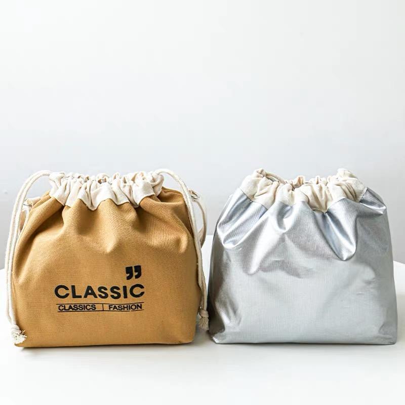 Lunch Bag Corduroy Canvas Lunch Box Drawstring Picnic Tote Eco Cotton Cloth Small Handbag Dinner Container Food Storage Bags
