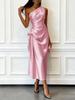 New Sleeveless Slanted Shoulder Medium and Long Dress Elegant Women's Summer High-end Skirt European and American