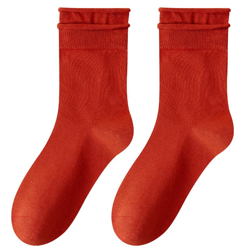 Women's Autumn/Winter Over-the-Knee Ruffle Socks - Boneless, Solid Color, Anti-Pilling, Postpartum-Friendly, Versatile Student Socks.