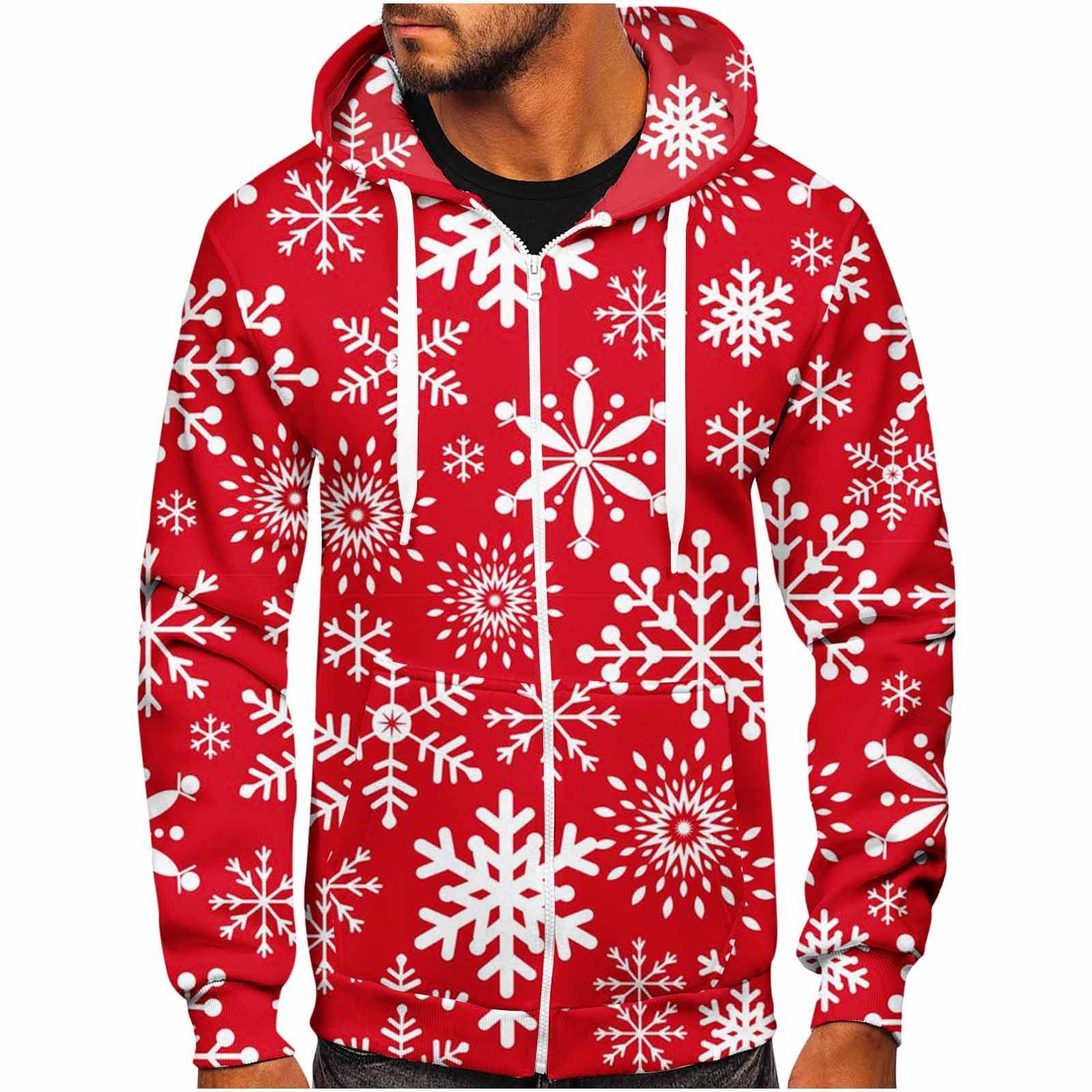 

Мужской свитер со шляпой, половинная молния, повседневный спортивный свитер с рождественским принтом и постепенным изменением XXXL киноварь