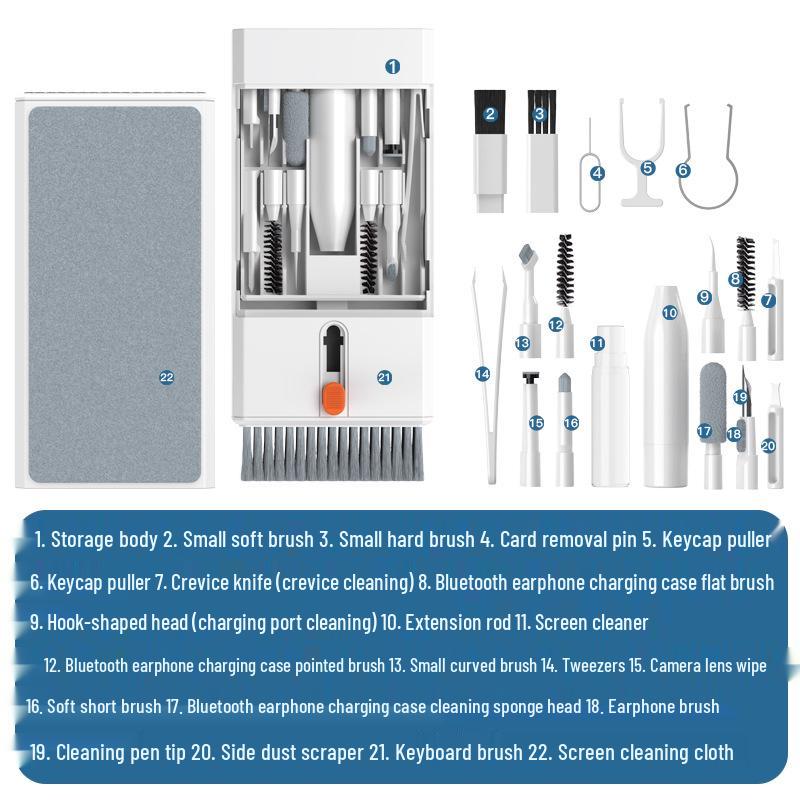 K22 Multifunktionales 22-in-1 Reinigungsset für Tastaturen, Headsets und Bildschirme